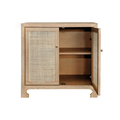 Worlds Away - Two Door Cane Cabinet With Brass Hardware In Cerused Oak  - ALDEN CO view 4