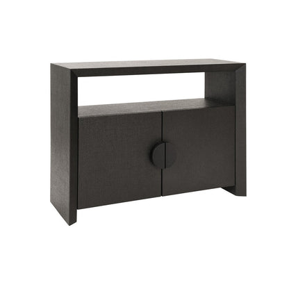 Worlds Away - Two Door Console With Open Shelf In Black Painted Grasscloth With Black Oak Handles - ASPEN BLK view 1
