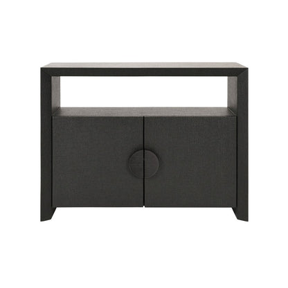 Worlds Away - Two Door Console With Open Shelf In Black Painted Grasscloth With Black Oak Handles - ASPEN BLK view 2
