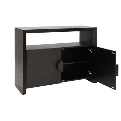 Worlds Away - Two Door Console With Open Shelf In Black Painted Grasscloth With Black Oak Handles - ASPEN BLK view 3