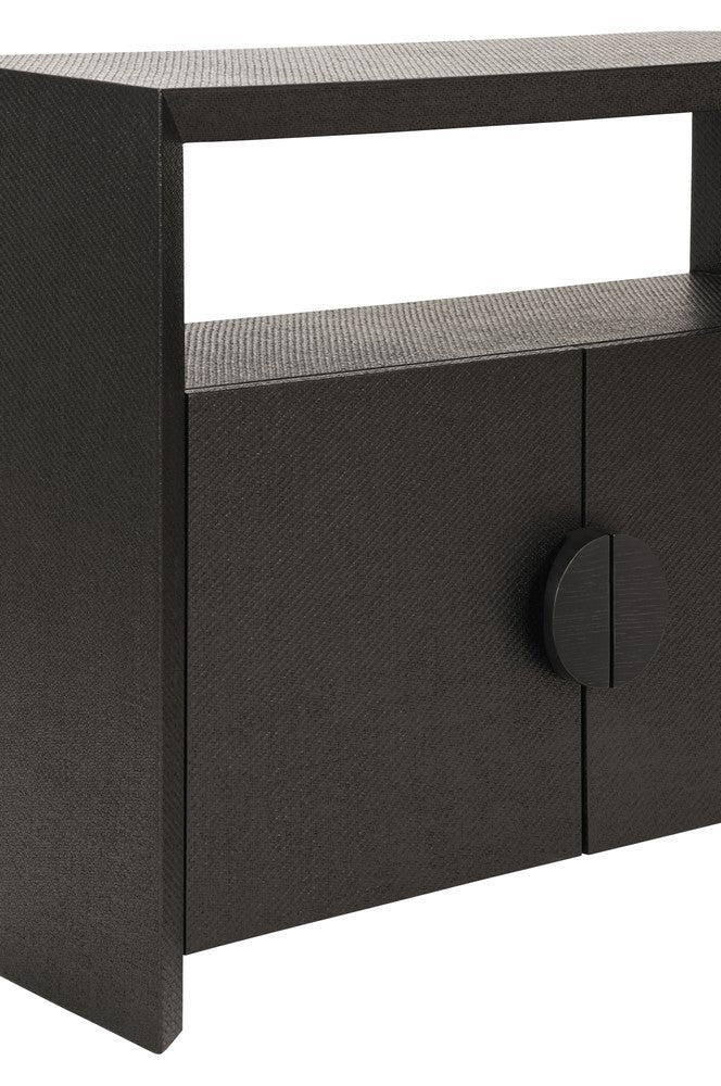 Worlds Away - Two Door Console With Open Shelf In Black Painted Grasscloth With Black Oak Handles - ASPEN BLK view 5