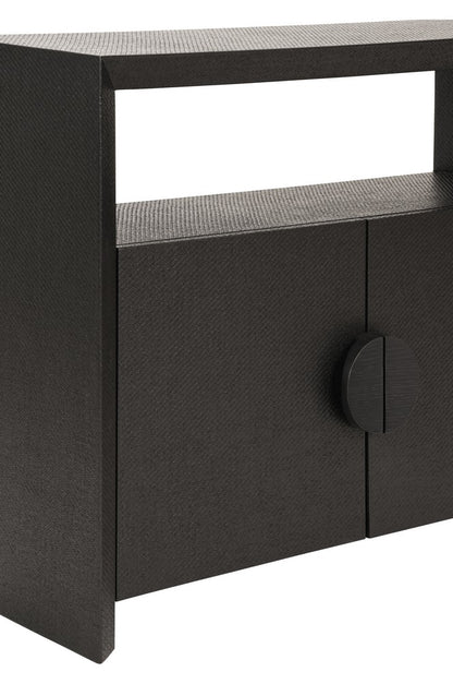 Worlds Away - Two Door Console With Open Shelf In Black Painted Grasscloth With Black Oak Handles - ASPEN BLK view 5