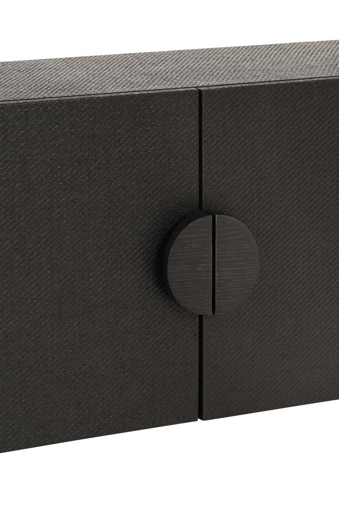 Worlds Away - Two Door Console With Open Shelf In Black Painted Grasscloth With Black Oak Handles - ASPEN BLK view 6