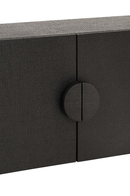 Worlds Away - Two Door Console With Open Shelf In Black Painted Grasscloth With Black Oak Handles - ASPEN BLK view 6