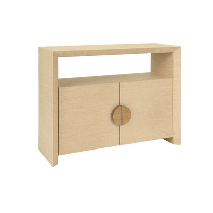 Worlds Away - Two Door Console With Open Shelf In Natural Grasscloth With Cerused Oak Handles - ASPEN NAT view 1