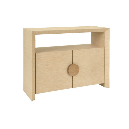 Worlds Away - Two Door Console With Open Shelf In Natural Grasscloth With Cerused Oak Handles - ASPEN NAT view 1