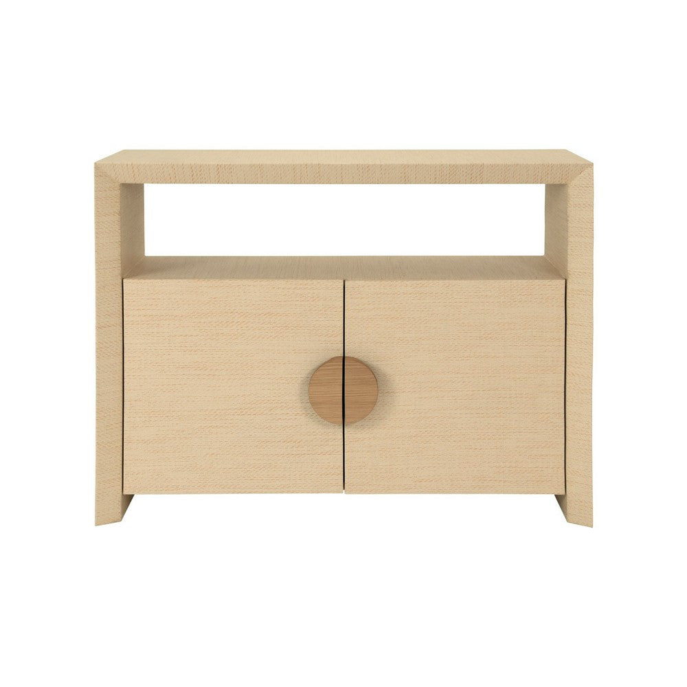 Worlds Away - Two Door Console With Open Shelf In Natural Grasscloth With Cerused Oak Handles - ASPEN NAT view 2
