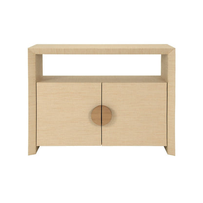 Worlds Away - Two Door Console With Open Shelf In Natural Grasscloth With Cerused Oak Handles - ASPEN NAT view 2