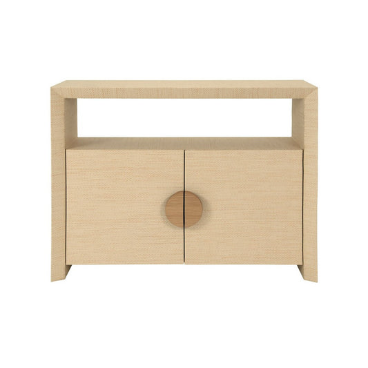 Worlds Away - Two Door Console With Open Shelf In Natural Grasscloth With Cerused Oak Handles - ASPEN NAT view 2