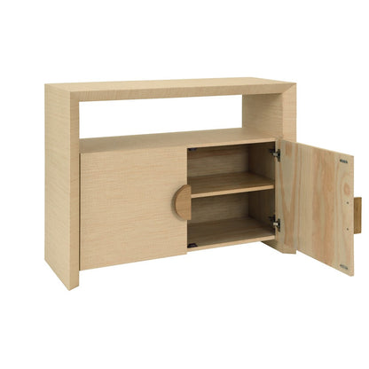 Worlds Away - Two Door Console With Open Shelf In Natural Grasscloth With Cerused Oak Handles - ASPEN NAT view 3