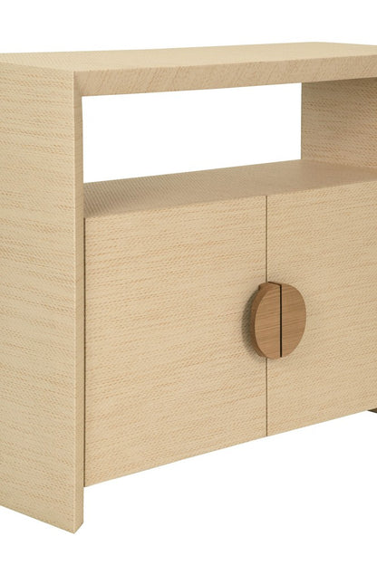 Worlds Away - Two Door Console With Open Shelf In Natural Grasscloth With Cerused Oak Handles - ASPEN NAT view 5