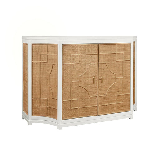 Worlds Away - Two Door Decorative Rattan Overlay Cabinet With Curved Ends And Painted Matte White Case - ISABEL WH view 1