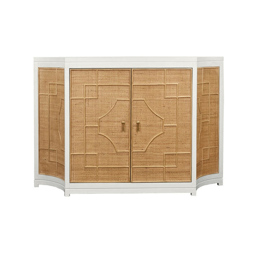 Worlds Away - Two Door Decorative Rattan Overlay Cabinet With Curved Ends And Painted Matte White Case - ISABEL WH view 2
