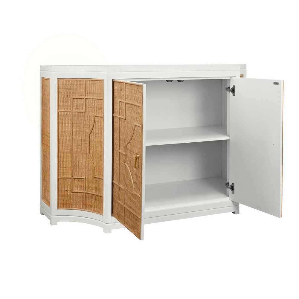 Worlds Away - Two Door Decorative Rattan Overlay Cabinet With Curved Ends And Painted Matte White Case - ISABEL WH view 3