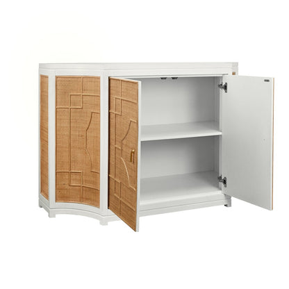 Worlds Away - Two Door Decorative Rattan Overlay Cabinet With Curved Ends And Painted Matte White Case - ISABEL WH view 3