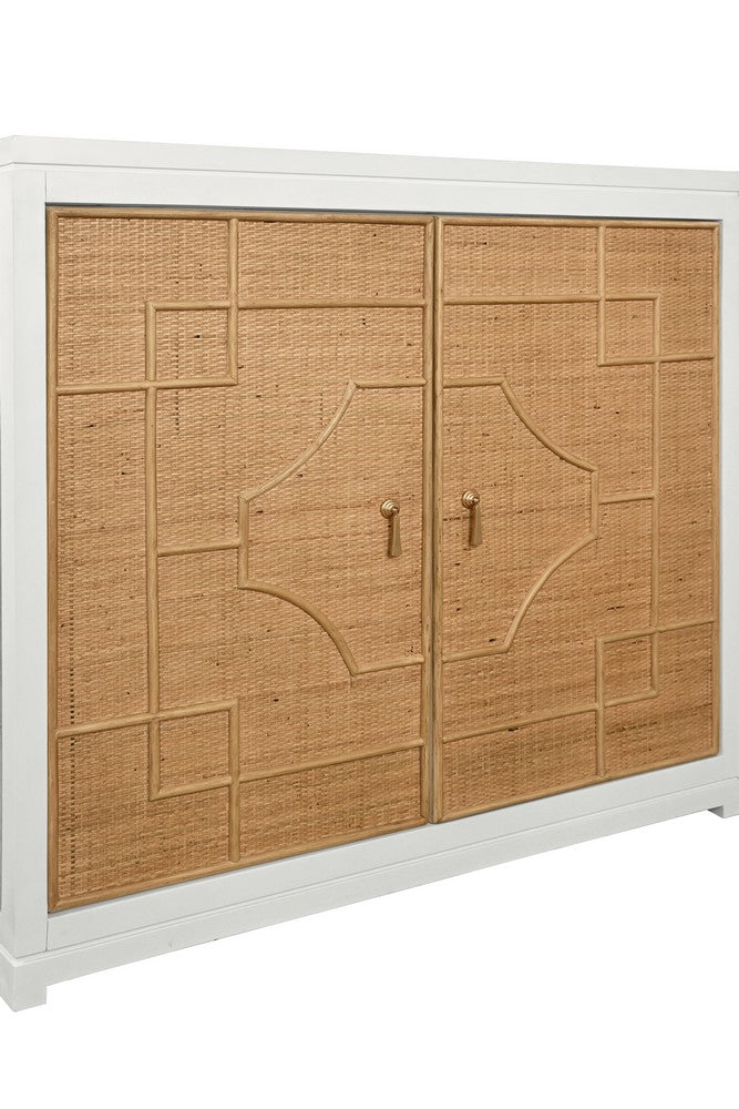 Worlds Away - Two Door Decorative Rattan Overlay Cabinet With Curved Ends And Painted Matte White Case - ISABEL WH view 5