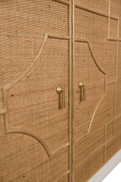 Worlds Away - Two Door Decorative Rattan Overlay Cabinet With Curved Ends And Painted Matte White Case - ISABEL WH view 7