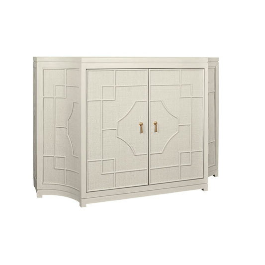 Worlds Away - Two Door Decorative Rattan Overlay Cabinet With Curved Ends Painted In Antique White - ISABEL AW view 1