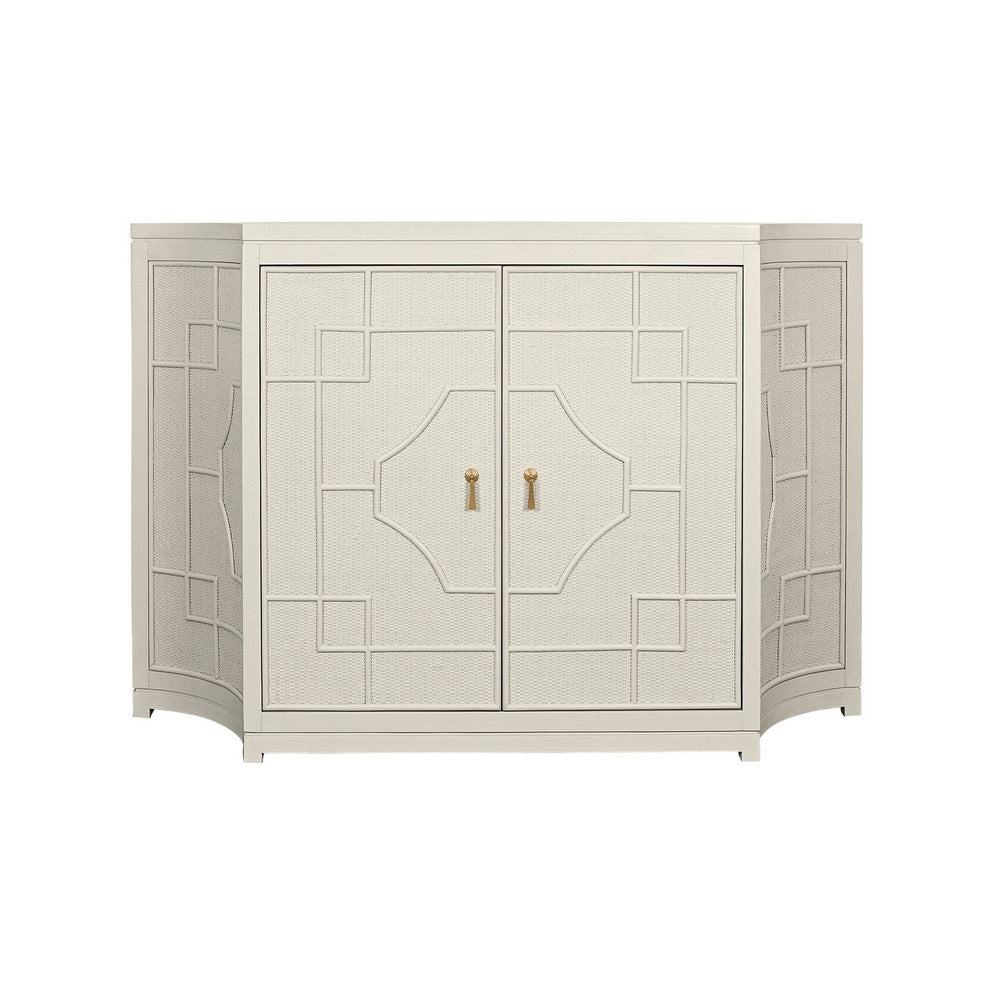 Worlds Away - Two Door Decorative Rattan Overlay Cabinet With Curved Ends Painted In Antique White - ISABEL AW view 2