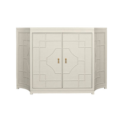 Worlds Away - Two Door Decorative Rattan Overlay Cabinet With Curved Ends Painted In Antique White - ISABEL AW view 2
