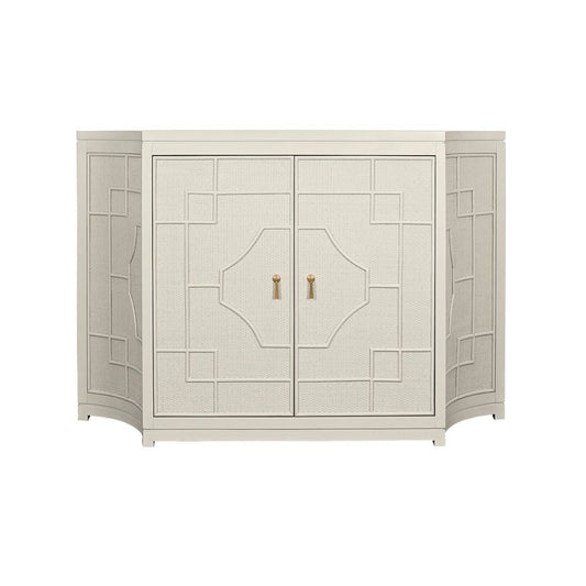 Worlds Away - Two Door Decorative Rattan Overlay Cabinet With Curved Ends Painted In Antique White - ISABEL AW view 2