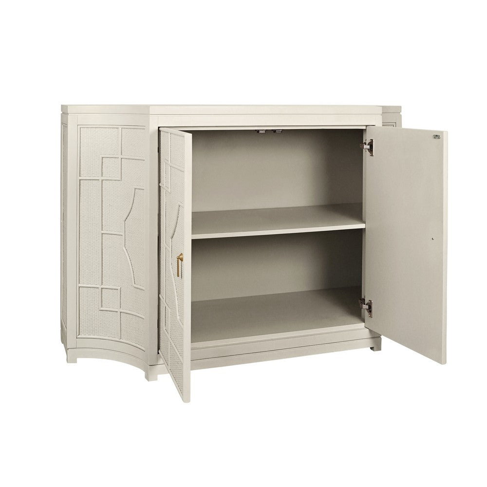 Worlds Away - Two Door Decorative Rattan Overlay Cabinet With Curved Ends Painted In Antique White - ISABEL AW view 3