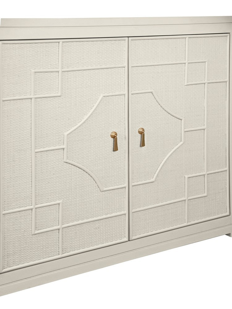 Worlds Away - Two Door Decorative Rattan Overlay Cabinet With Curved Ends Painted In Antique White - ISABEL AW view 5