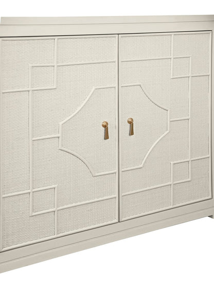 Worlds Away - Two Door Decorative Rattan Overlay Cabinet With Curved Ends Painted In Antique White - ISABEL AW view 5