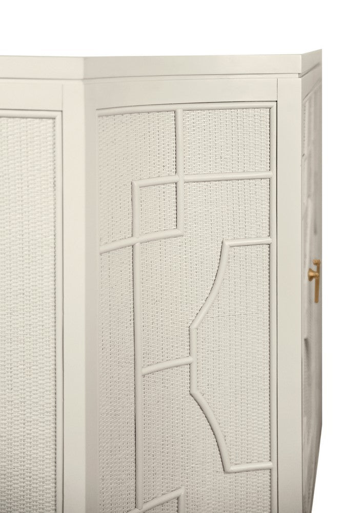 Worlds Away - Two Door Decorative Rattan Overlay Cabinet With Curved Ends Painted In Antique White - ISABEL AW view 6