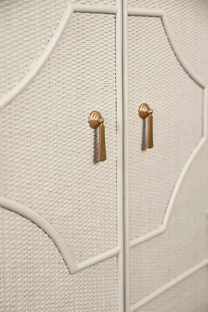 Worlds Away - Two Door Decorative Rattan Overlay Cabinet With Curved Ends Painted In Antique White - ISABEL AW view 7