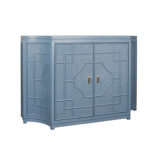 Worlds Away - Two Door Decorative Rattan Overlay Cabinet With Curved Ends Painted In Capri Blue - ISABEL CB view 1
