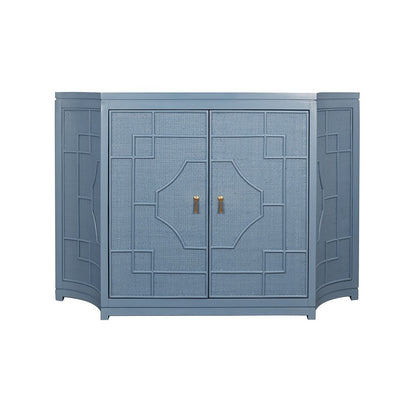 Worlds Away - Two Door Decorative Rattan Overlay Cabinet With Curved Ends Painted In Capri Blue - ISABEL CB view 2