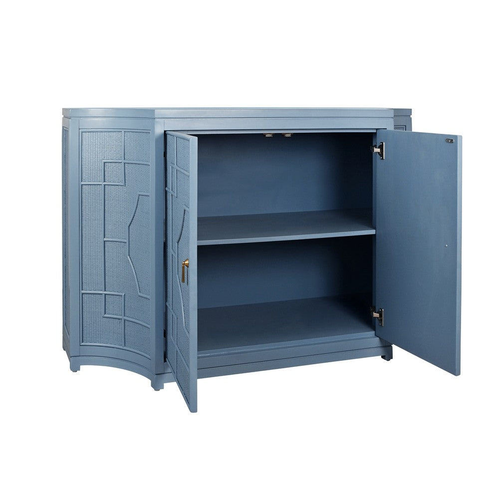 Worlds Away - Two Door Decorative Rattan Overlay Cabinet With Curved Ends Painted In Capri Blue - ISABEL CB view 3