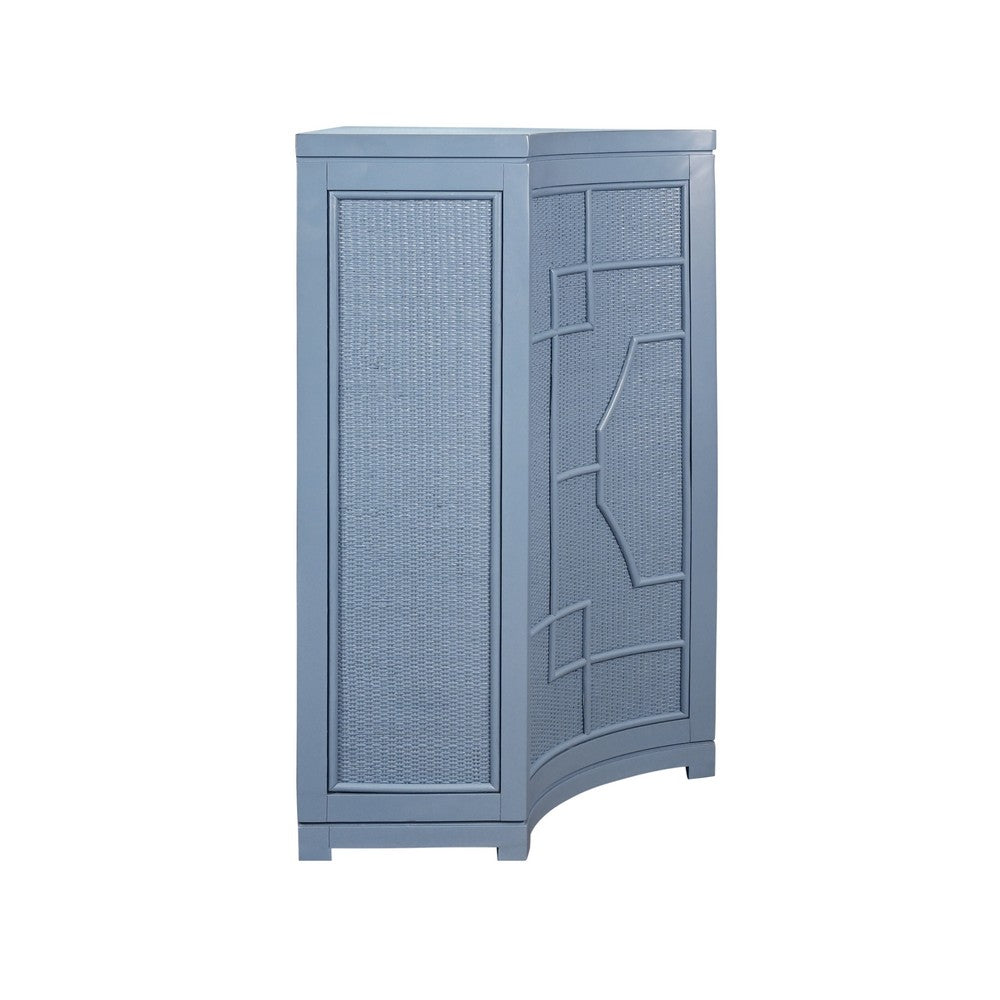 Worlds Away - Two Door Decorative Rattan Overlay Cabinet With Curved Ends Painted In Capri Blue - ISABEL CB view 4