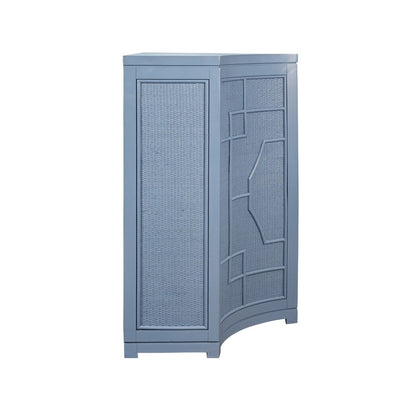Worlds Away - Two Door Decorative Rattan Overlay Cabinet With Curved Ends Painted In Capri Blue - ISABEL CB view 4