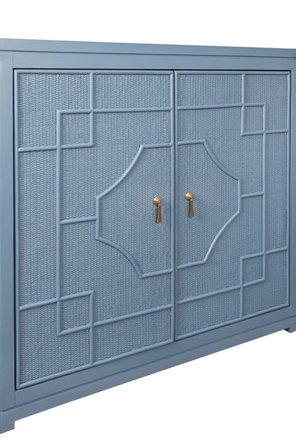 Worlds Away - Two Door Decorative Rattan Overlay Cabinet With Curved Ends Painted In Capri Blue - ISABEL CB view 5