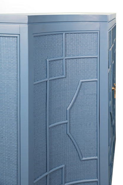 Worlds Away - Two Door Decorative Rattan Overlay Cabinet With Curved Ends Painted In Capri Blue - ISABEL CB view 6