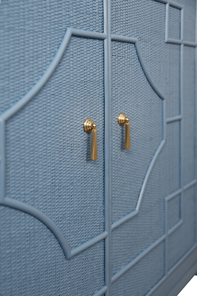 Worlds Away - Two Door Decorative Rattan Overlay Cabinet With Curved Ends Painted In Capri Blue - ISABEL CB view 7