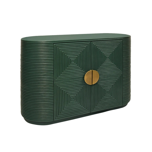 Worlds Away - Two Door Reeded Case With Curved End Cabinet In Painted Hunter Green - ROGER GR view 1