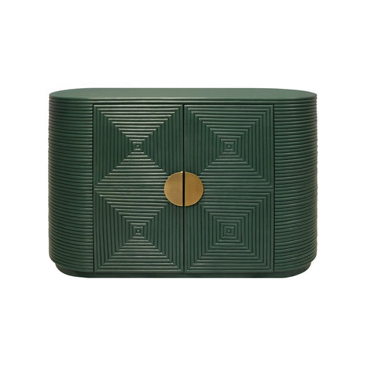 Worlds Away - Two Door Reeded Case With Curved End Cabinet In Painted Hunter Green - ROGER GR view 2