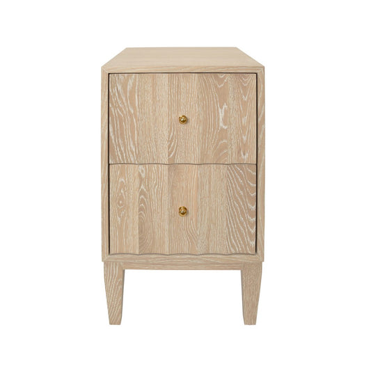 Worlds Away - Two Door Side Table With Fluted Detail In Cerused Oak - HAMMOND CO view 2
