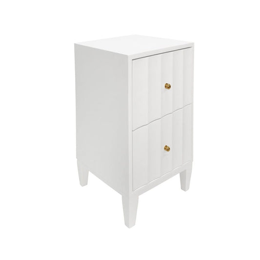 Worlds Away - Two Door Side Table With Fluted Detail In Matte White Lacquer - HAMMOND WH view 1
