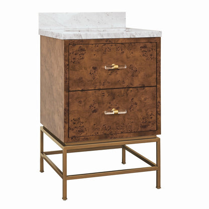 Worlds Away - Two Drawer Bath Vanity In Matte Dark Burl Wood With Antique Brass Metal Frame And Acrylic And Brass Hardware - CLIFFORD 24 DBW view 1