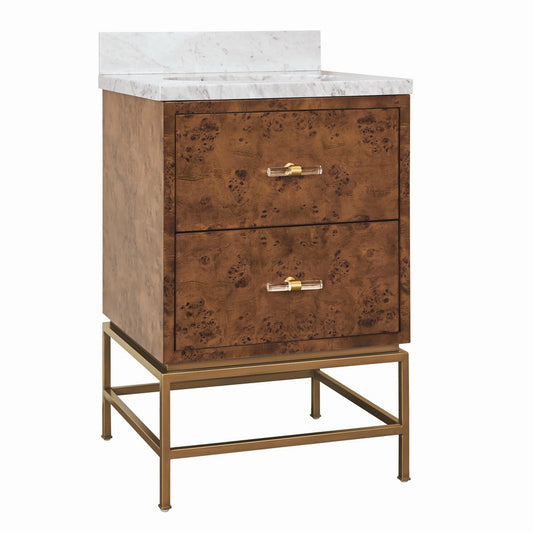 Worlds Away - Two Drawer Bath Vanity In Matte Dark Burl Wood With Antique Brass Metal Frame And Acrylic And Brass Hardware - CLIFFORD 24 DBW view 1