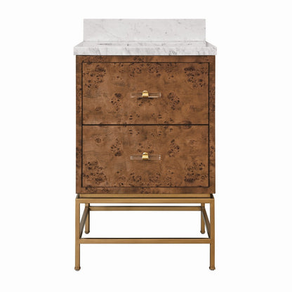 Worlds Away - Two Drawer Bath Vanity In Matte Dark Burl Wood With Antique Brass Metal Frame And Acrylic And Brass Hardware - CLIFFORD 24 DBW view 2