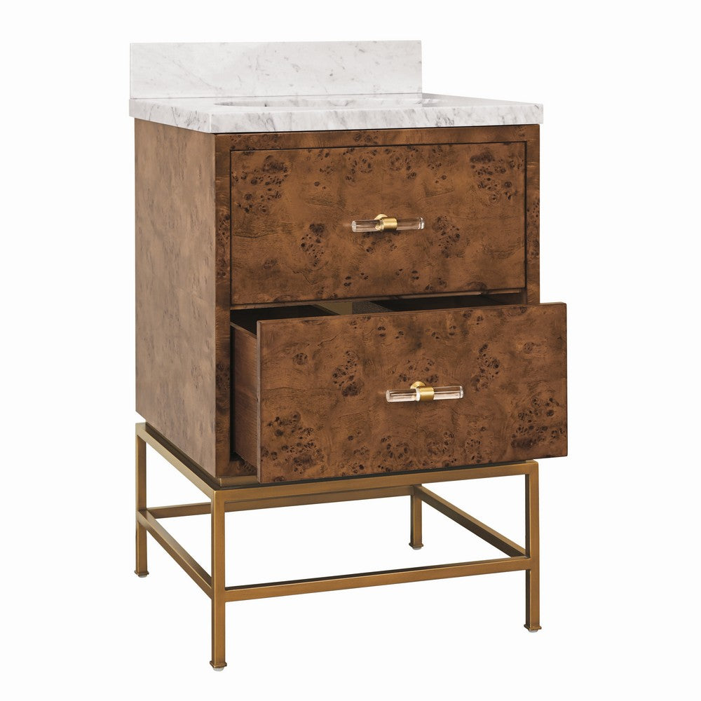 Worlds Away - Two Drawer Bath Vanity In Matte Dark Burl Wood With Antique Brass Metal Frame And Acrylic And Brass Hardware - CLIFFORD 24 DBW view 3