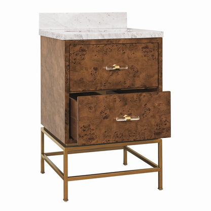 Worlds Away - Two Drawer Bath Vanity In Matte Dark Burl Wood With Antique Brass Metal Frame And Acrylic And Brass Hardware - CLIFFORD 24 DBW view 3