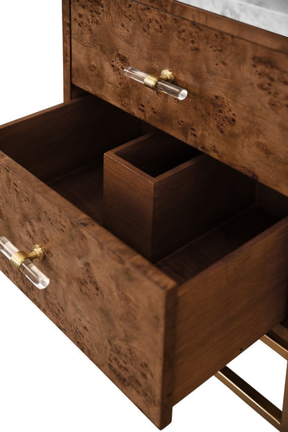Worlds Away - Two Drawer Bath Vanity In Matte Dark Burl Wood With Antique Brass Metal Frame And Acrylic And Brass Hardware - CLIFFORD 24 DBW view 6