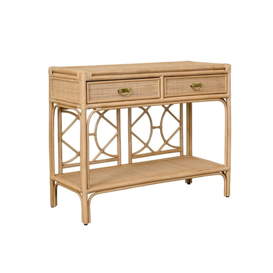 Worlds Away - Two Drawer Console With Decorative Back In Natural Rattan - GIDEON NAT view 1