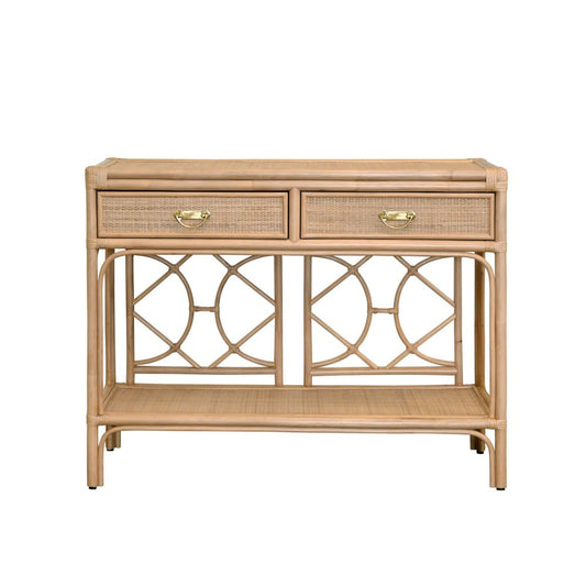 Worlds Away - Two Drawer Console With Decorative Back In Natural Rattan - GIDEON NAT view 2